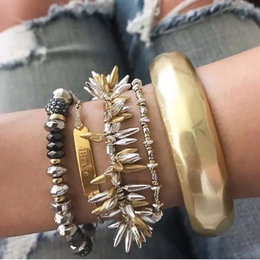 Stella & Dot | Mixed Metal Gold + Silver Spike Renegade Bracelet - Picture 10 of 13